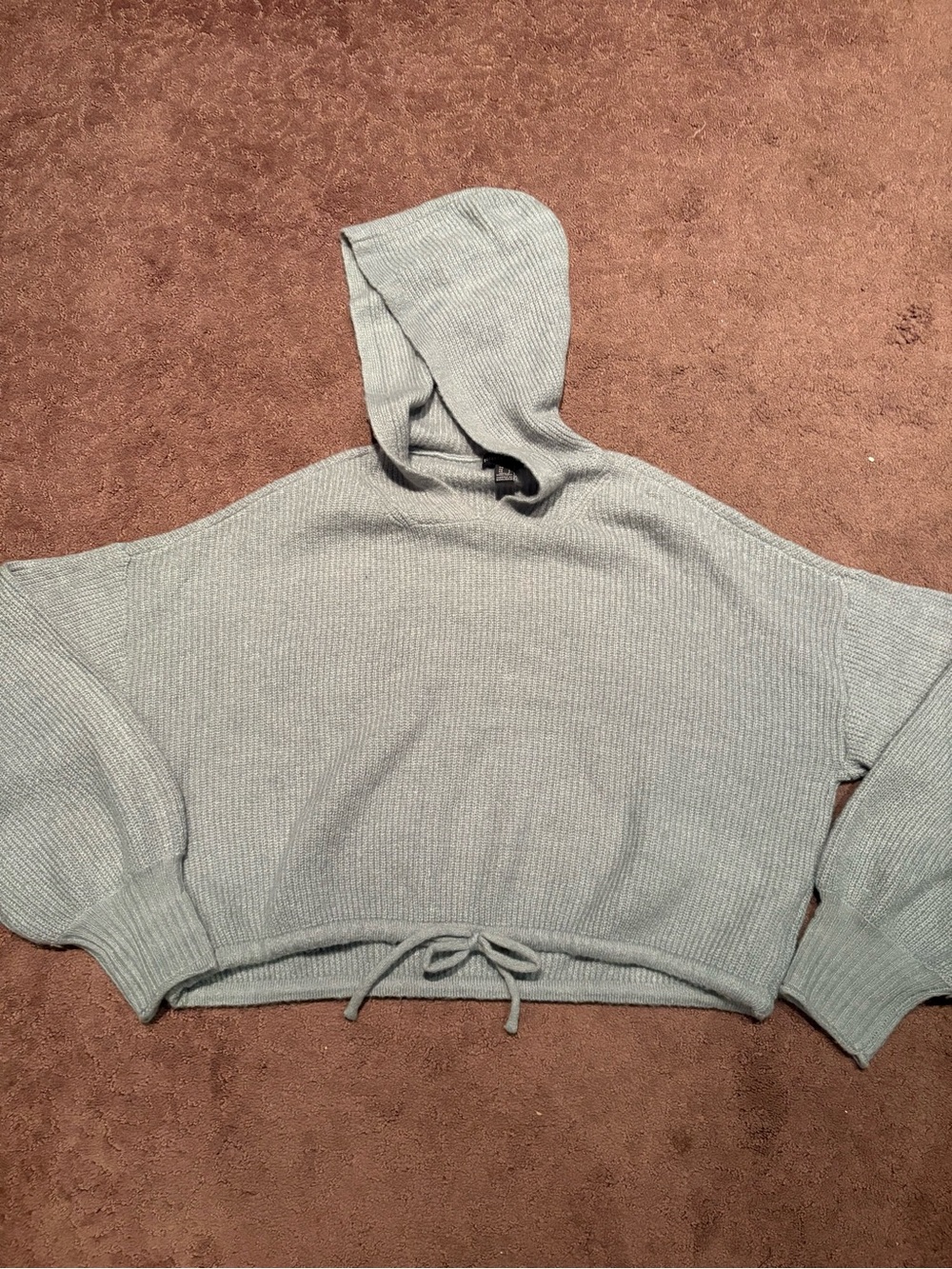 Streetwear Society Light Gray Hooded Knit Crop Sweater with Drawstring